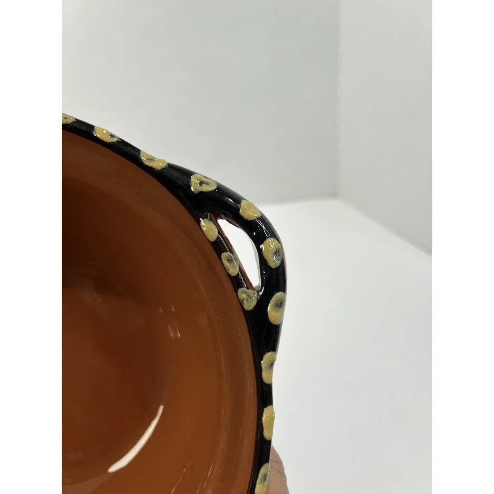 Pottery Barn Handpainted pottery clay bowl/pot with handles No Lid Serveware